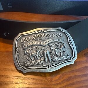 Levi's Black Leather Belt with Gray Logo